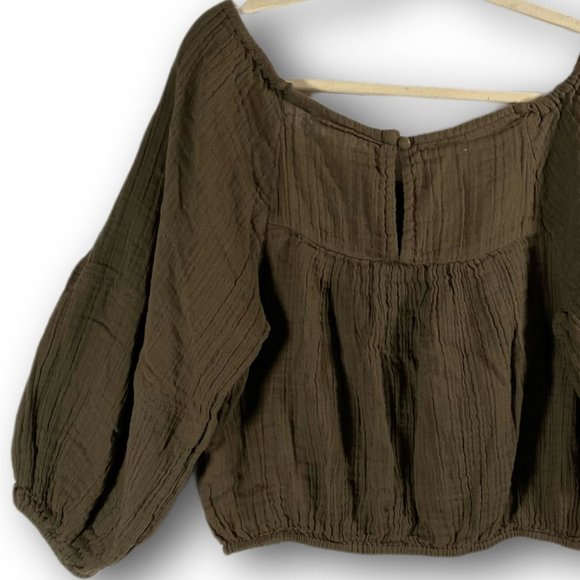 Free People, EUC, Sunday Funday Pullover, Olive Green, Puff Long Sleeve, Top, M - Picture 11 of 13